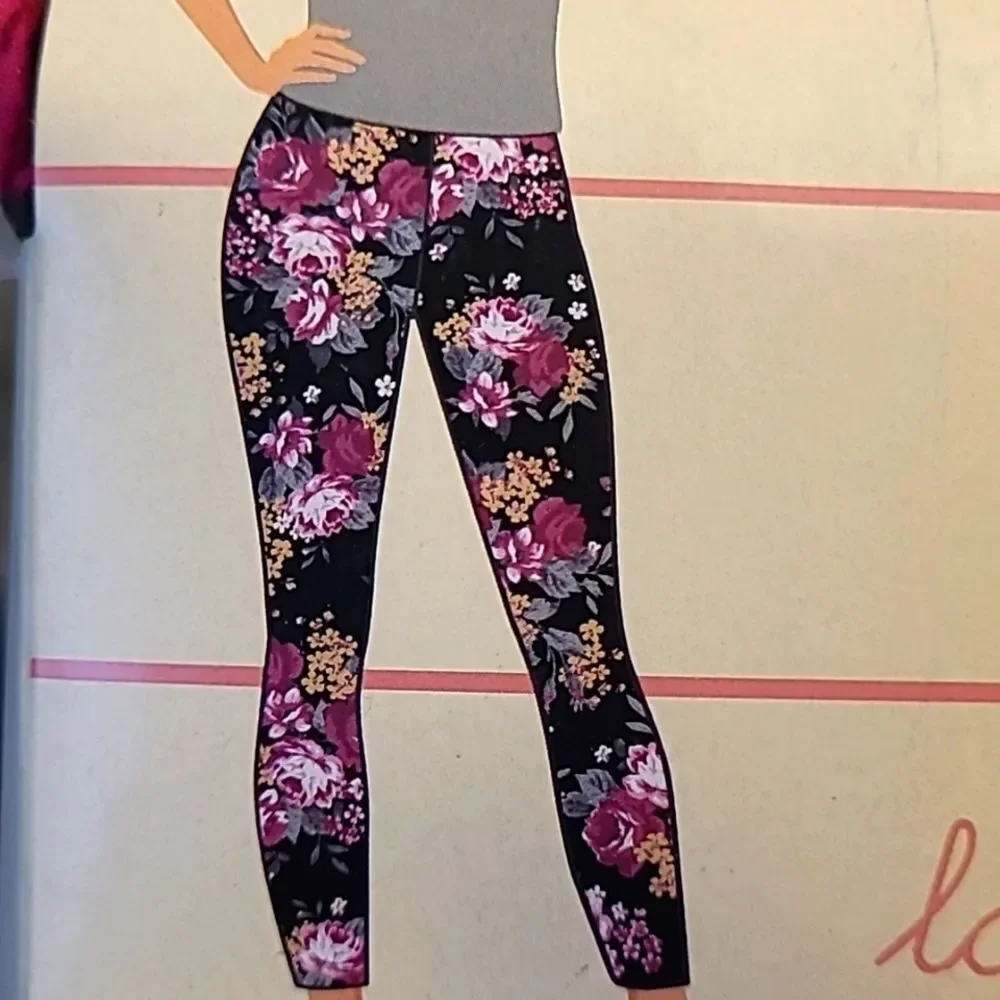 Bobbie Brooks Black Floral Leggings 2 sizes - Picture 2 of 3